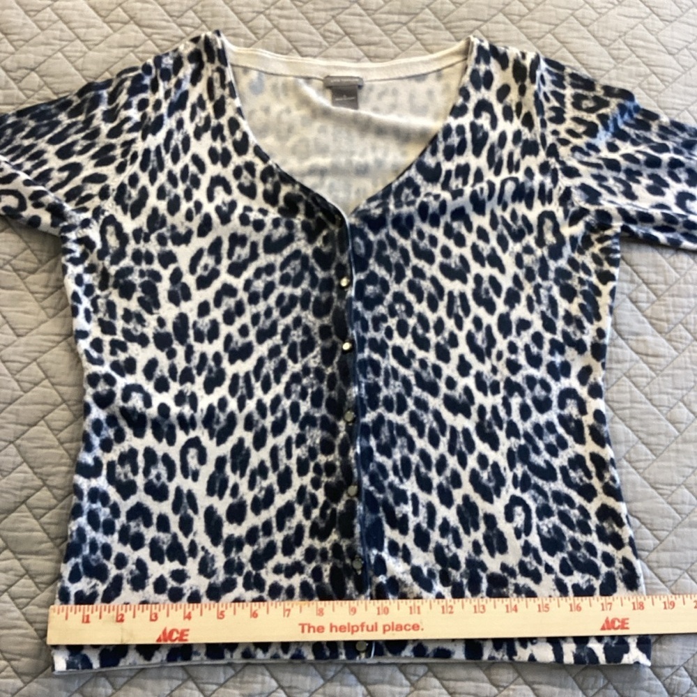 Ann Taylor Black and White Leopard Cardigan Sz L - Picture 7 of 10